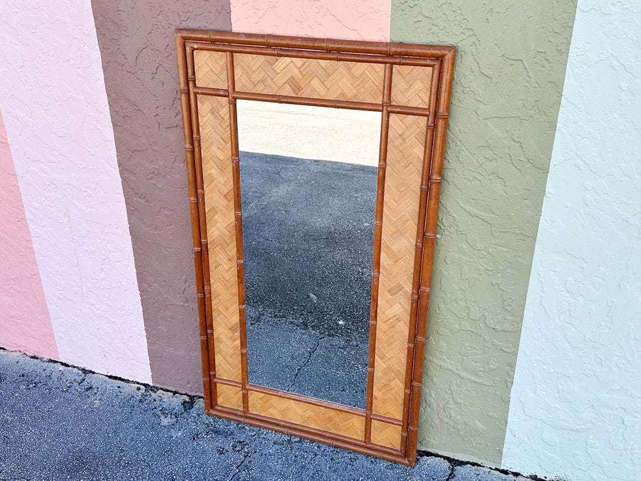 Old Florida Parquet Rattan Mirror
