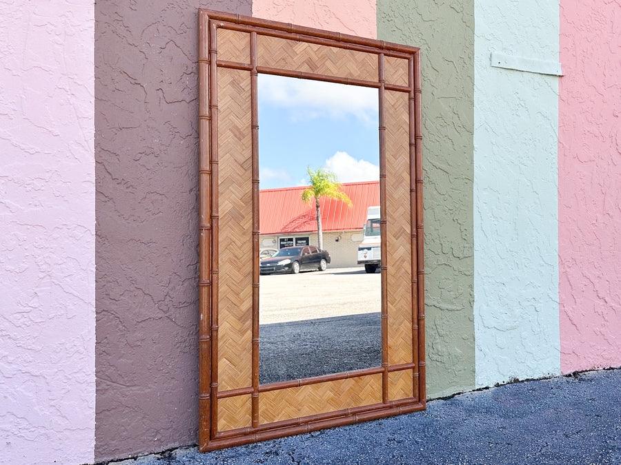 Old Florida Parquet Rattan Mirror