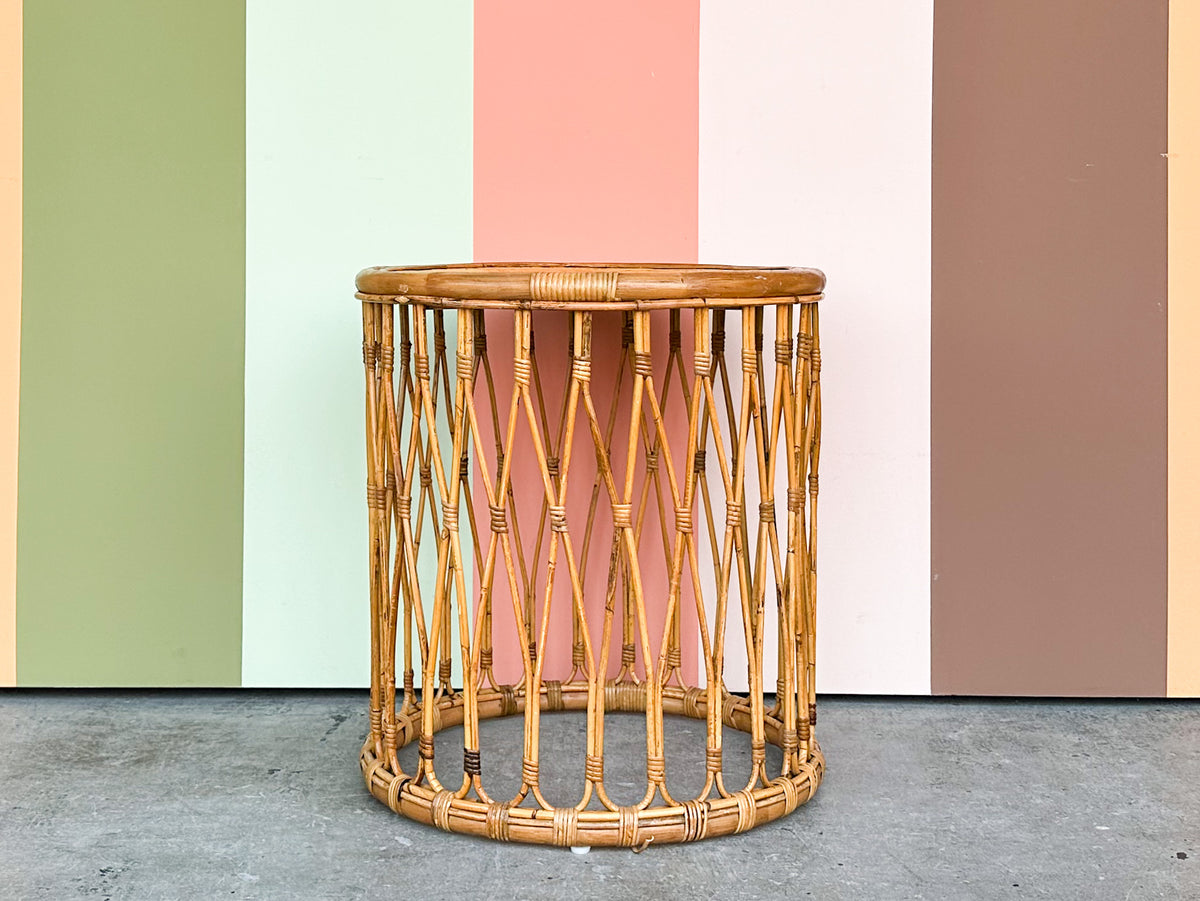 Coastal Style Rattan Drum Side Table