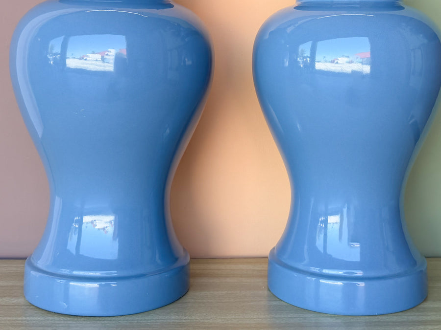Pair of Cornflower Blue Ginger Jar Lamps