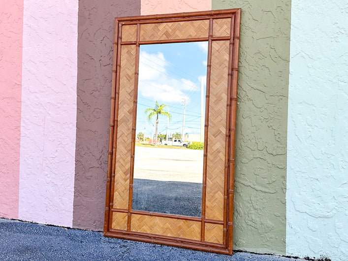 Old Florida Parquet Rattan Mirror