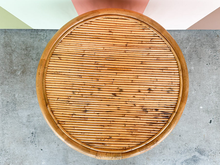 Coastal Style Rattan Drum Side Table