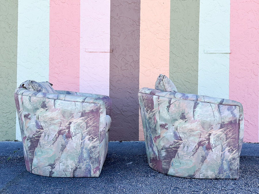 Pair of Totally 80s Upholstered Barrel Chairs