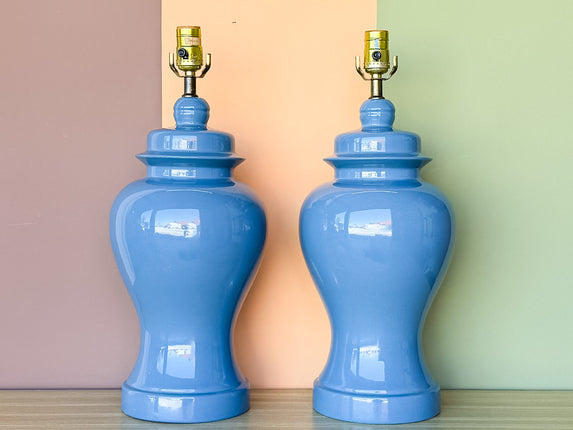 Pair of Cornflower Blue Ginger Jar Lamps