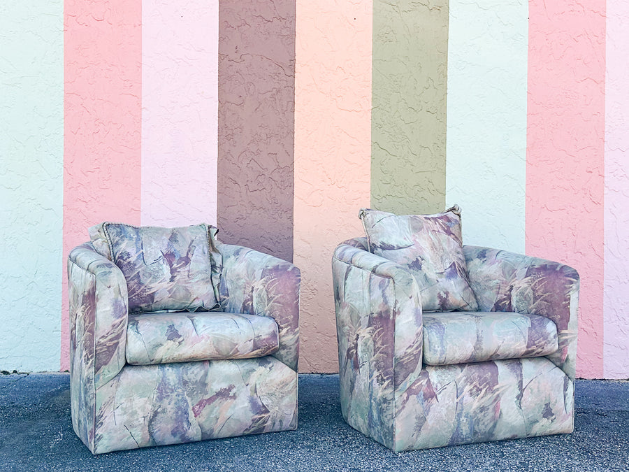 Pair of Totally 80s Upholstered Barrel Chairs