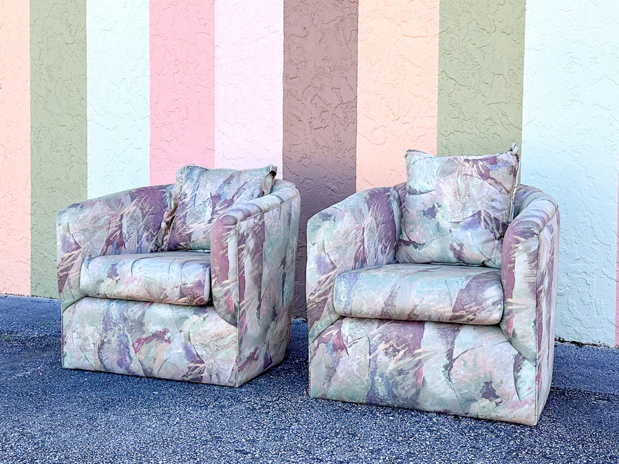 Pair of Totally 80s Upholstered Barrel Chairs