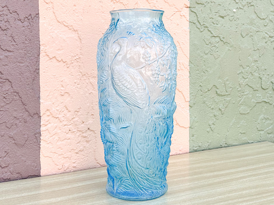 Large Teal Peacock Glass Vase
