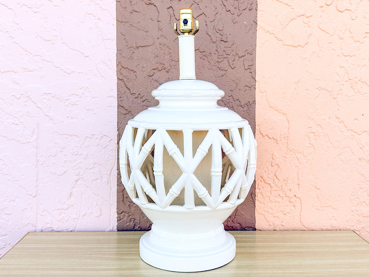 Large Pierced Faux Bamboo Sphere Lamp