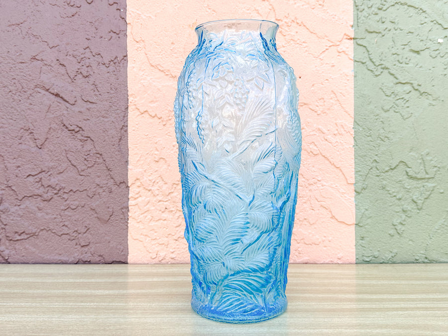 Large Teal Peacock Glass Vase