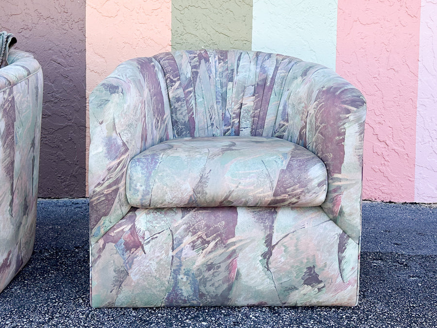 Pair of Totally 80s Upholstered Barrel Chairs
