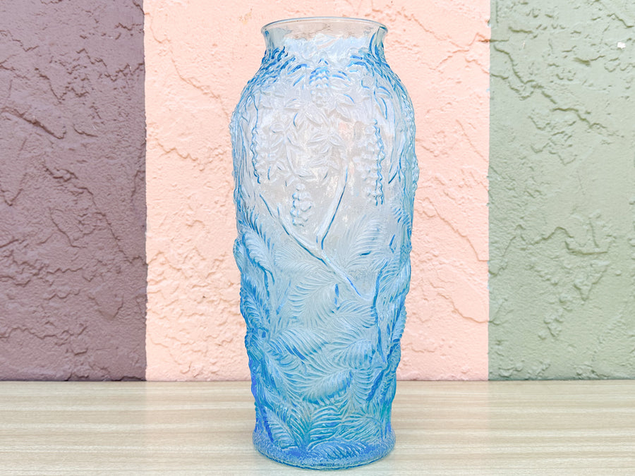 Large Teal Peacock Glass Vase