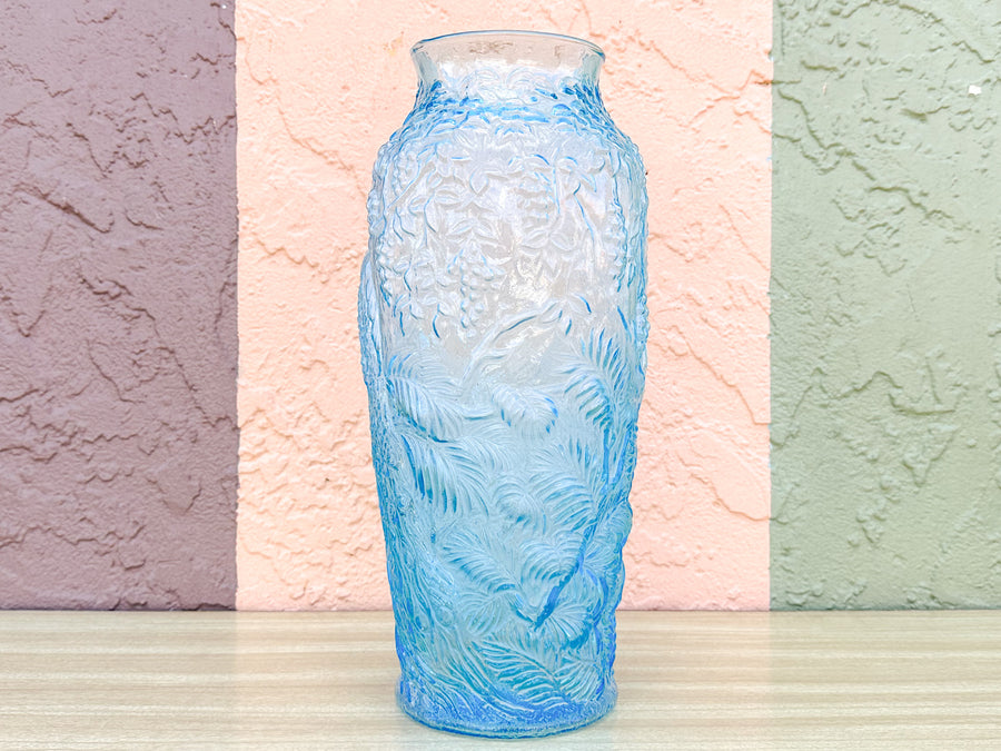 Large Teal Peacock Glass Vase