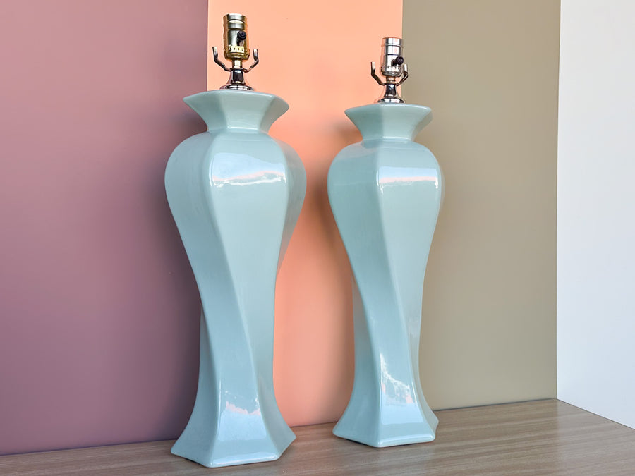 Pair of Mint Swirl Lamps