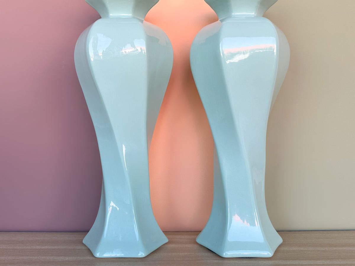 Pair of Mint Swirl Lamps