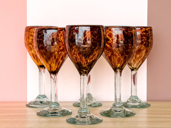 Set of Six Tortoiseshell Wine Glasses