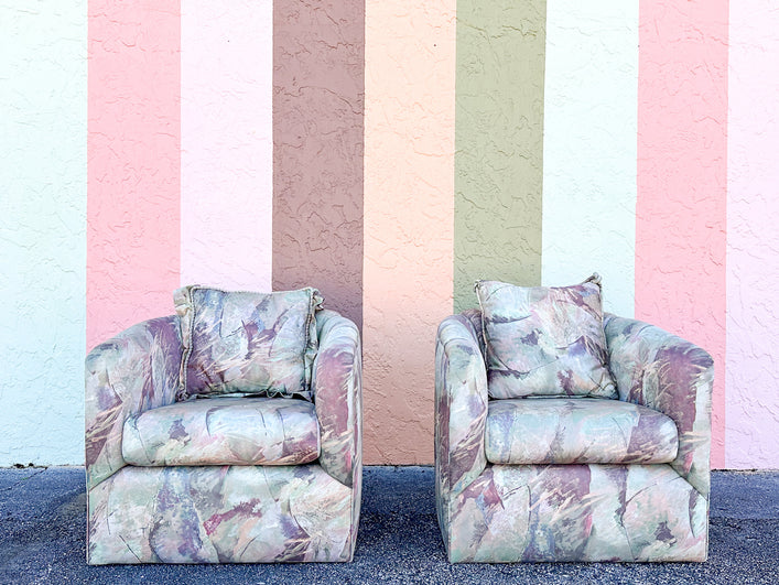 Pair of Totally 80s Upholstered Barrel Chairs