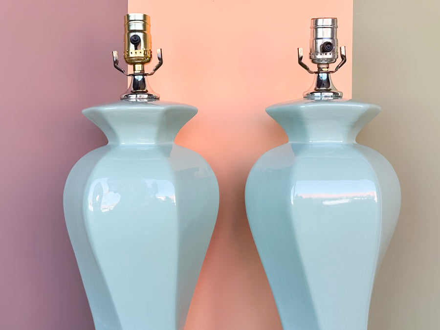 Pair of Mint Swirl Lamps