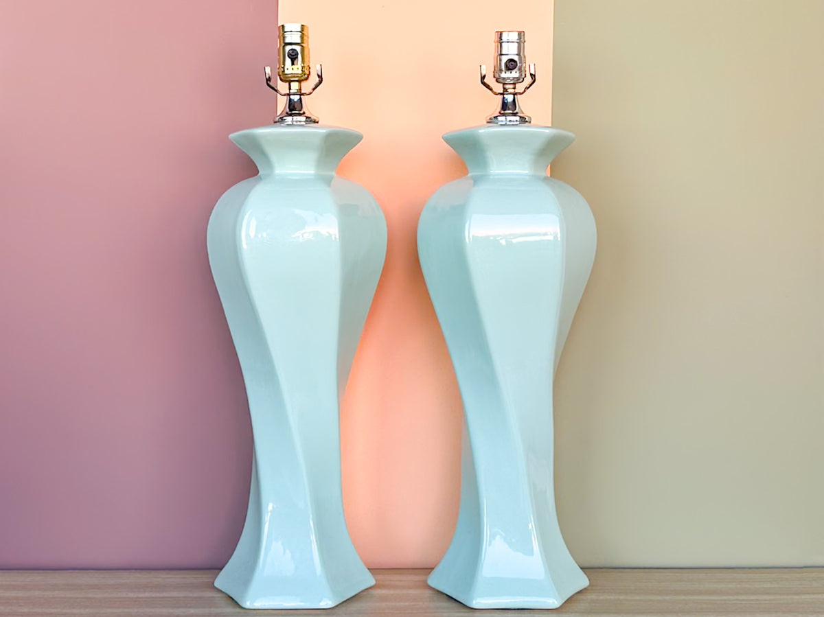 Pair of Mint Swirl Lamps