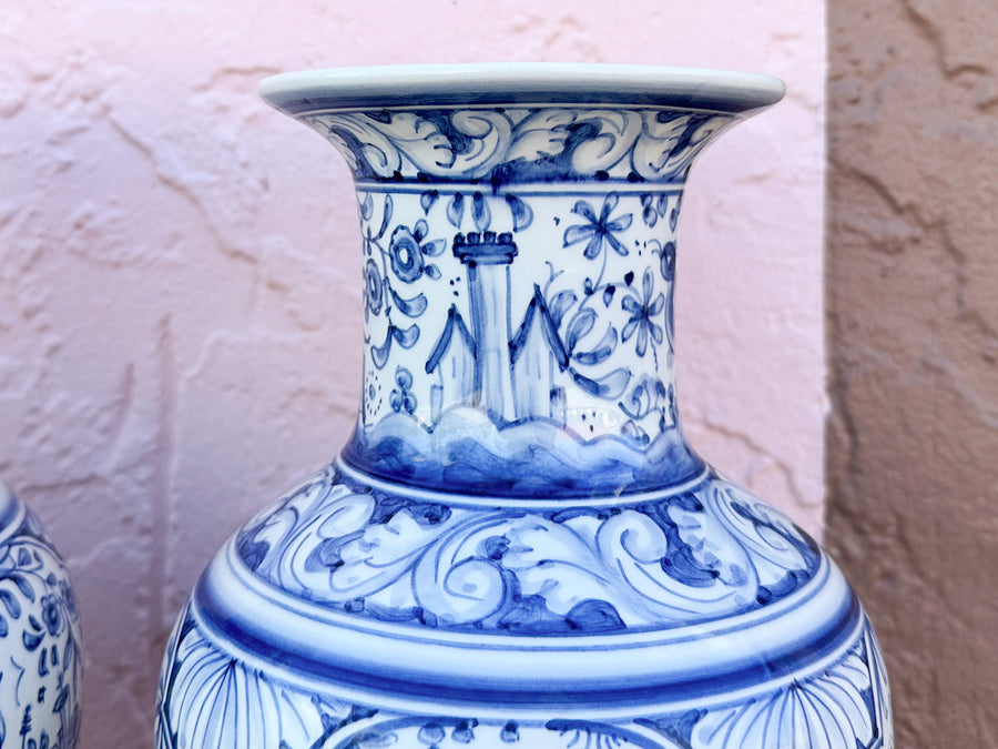 Pair of Blue and White Vases from Portugal