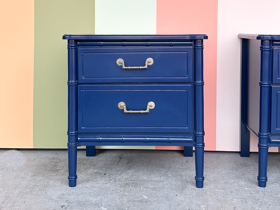 Pair Faux Bamboo Nightstands Navy