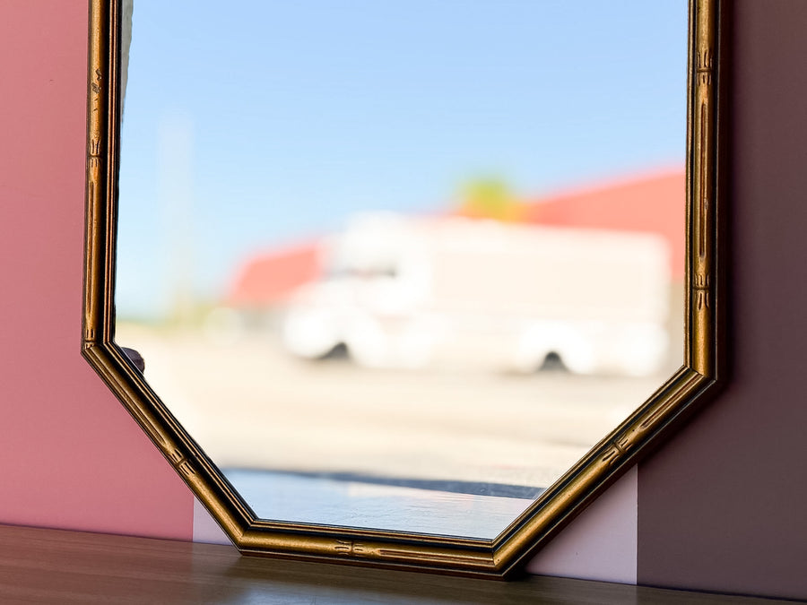 Petite Gold Faux Bamboo Long Octagon Mirror