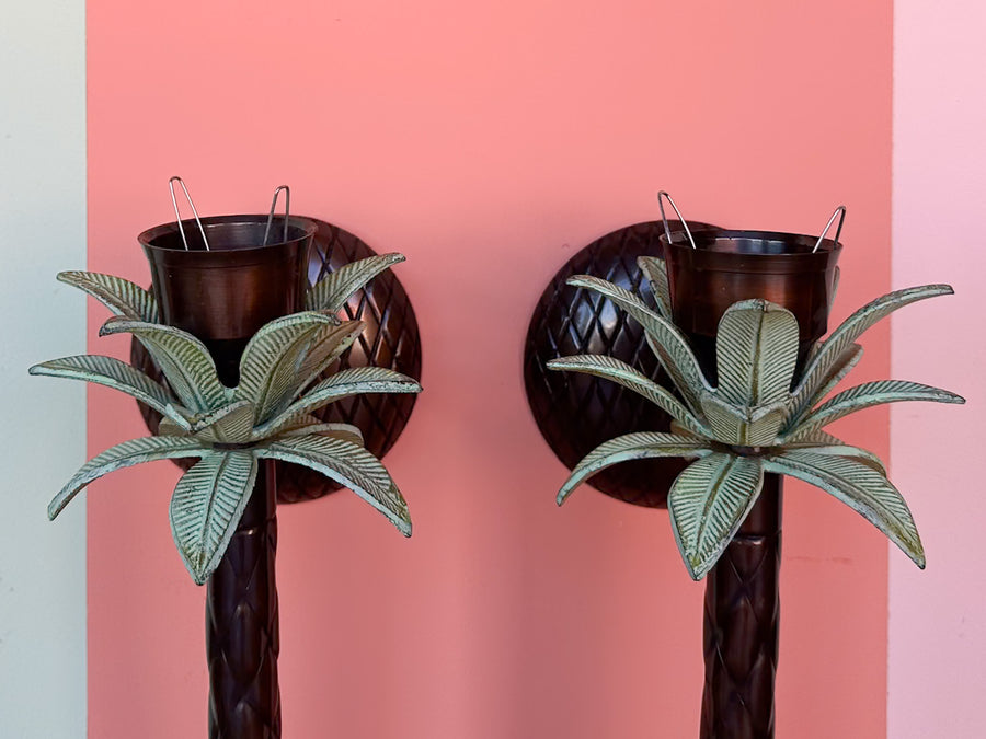 Pair of Palm Tree Candle Wall Sconces