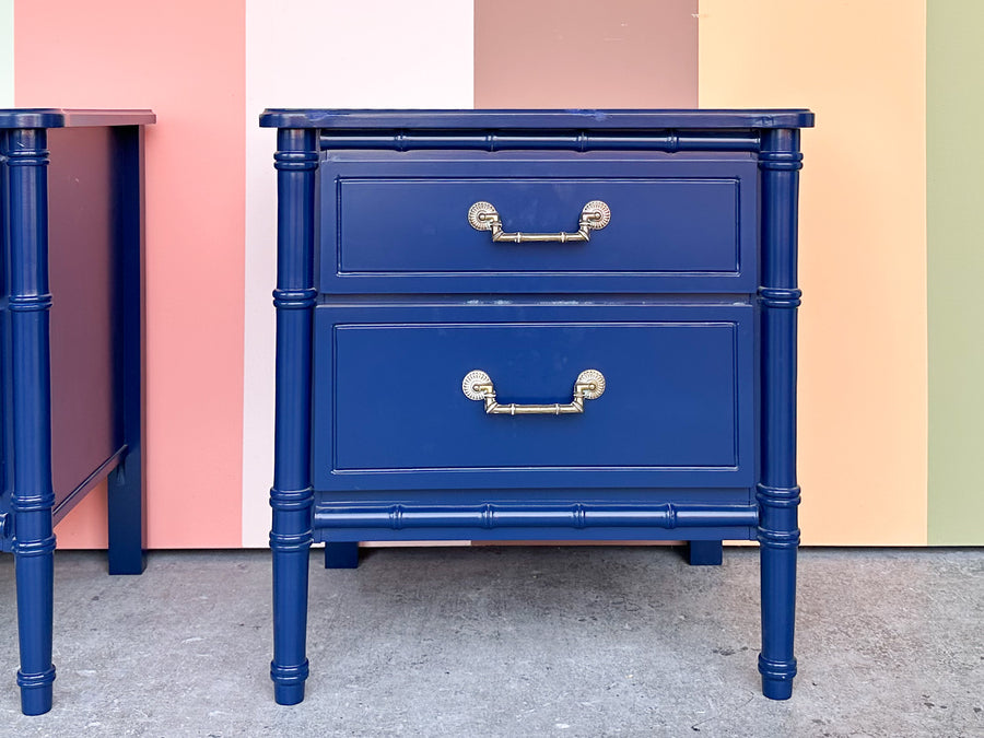 Pair Faux Bamboo Nightstands Navy