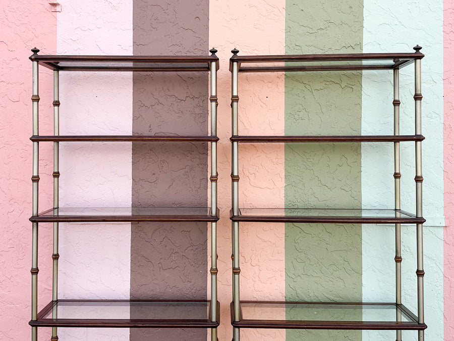 Pair of MCM Metal and Wood Etageres