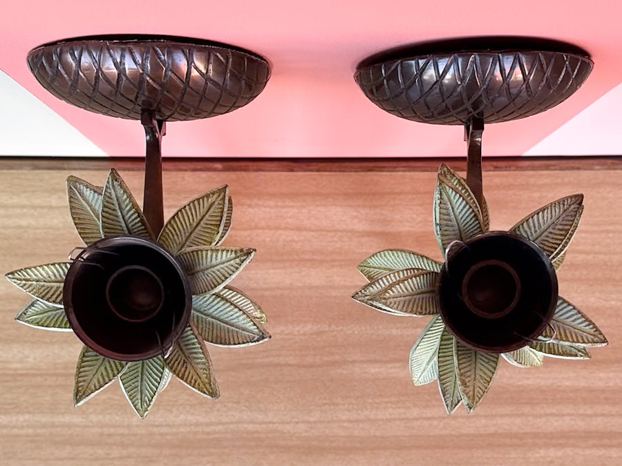Pair of Palm Tree Candle Wall Sconces