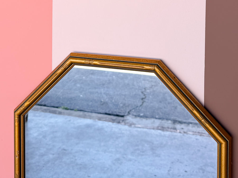 Petite Gold Faux Bamboo Long Octagon Mirror