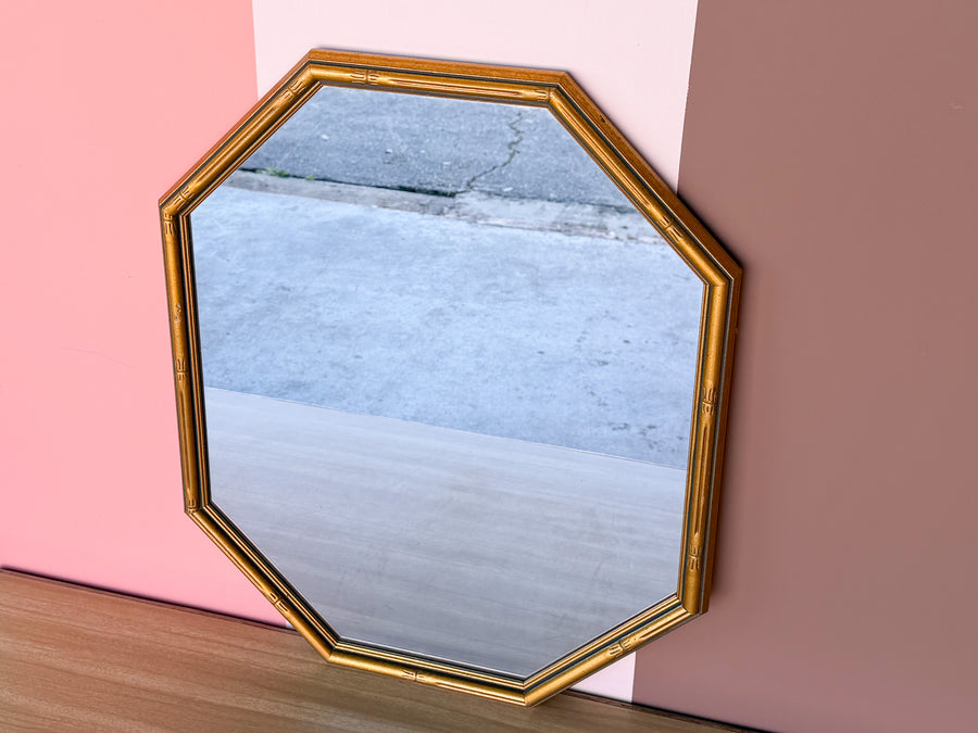 Petite Gold Faux Bamboo Long Octagon Mirror