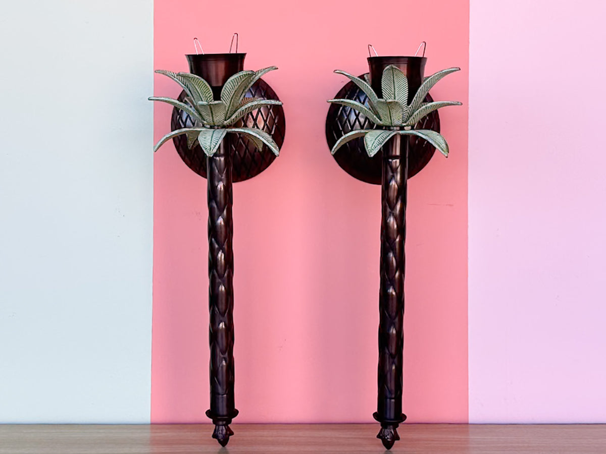 Pair of Palm Tree Candle Wall Sconces