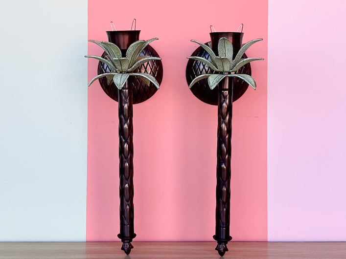 Pair of Palm Tree Candle Wall Sconces