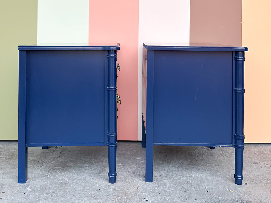 Pair Faux Bamboo Nightstands Navy