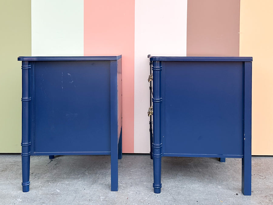 Pair Faux Bamboo Nightstands Navy