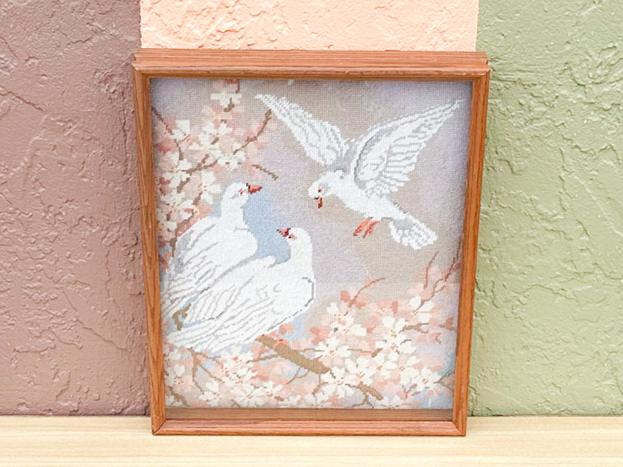 Framed Three Dove Needlepoint Art