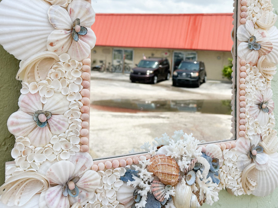 Beautiful Pink and Blue Shell Mirror