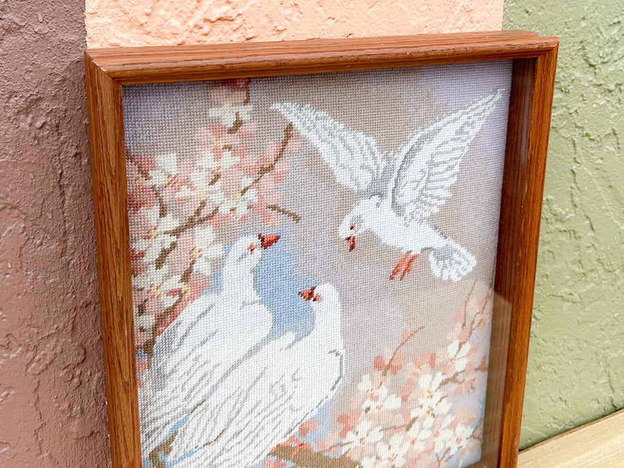 Framed Three Dove Needlepoint Art