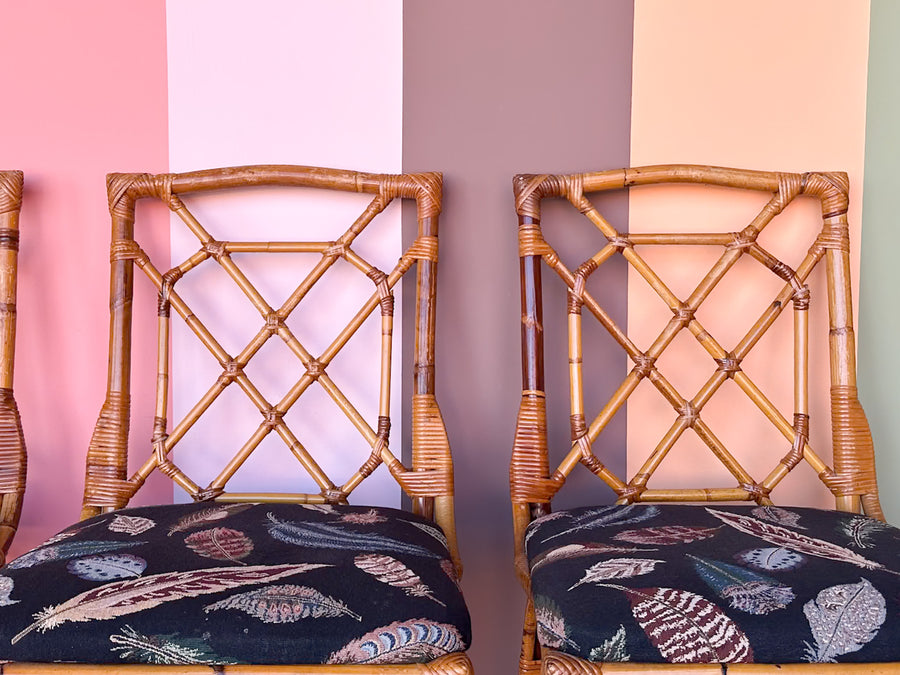Set of Four Fretwork Rattan Dining Chairs