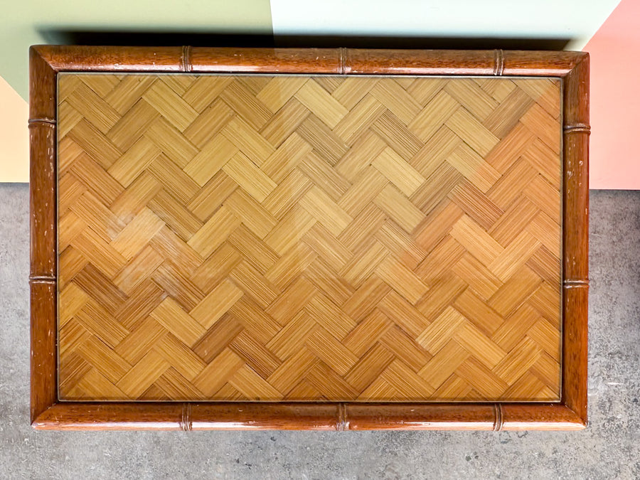 Pair of Old Florida Parquet Rattan Nightstands