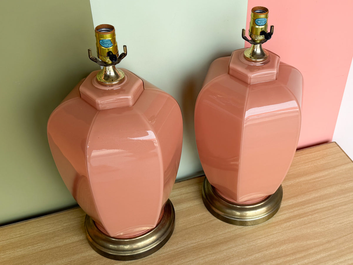 Pair of Coral Glass Lamps
