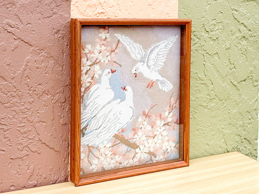 Framed Three Dove Needlepoint Art