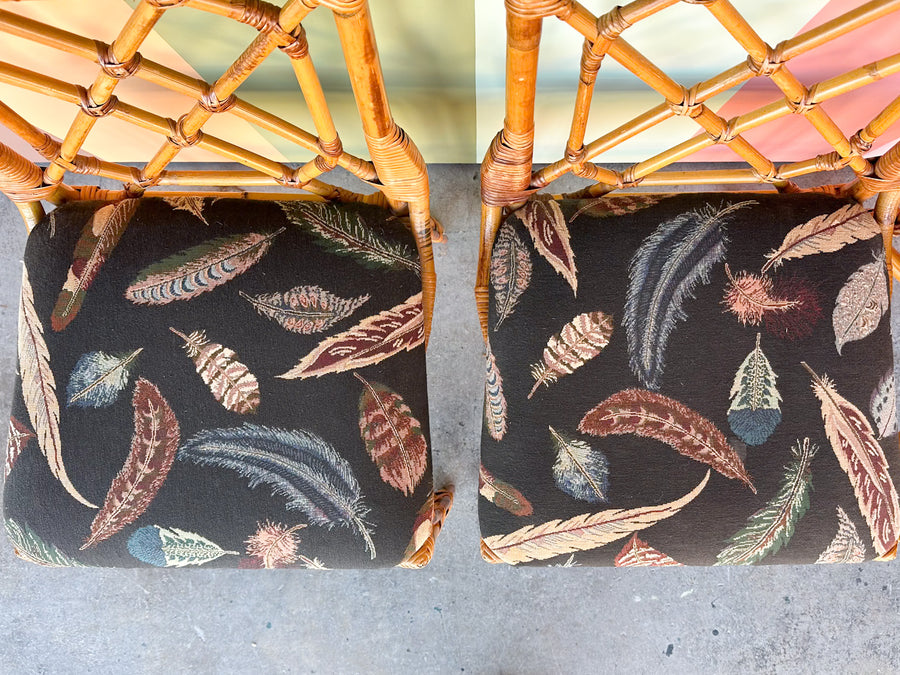 Set of Four Fretwork Rattan Dining Chairs