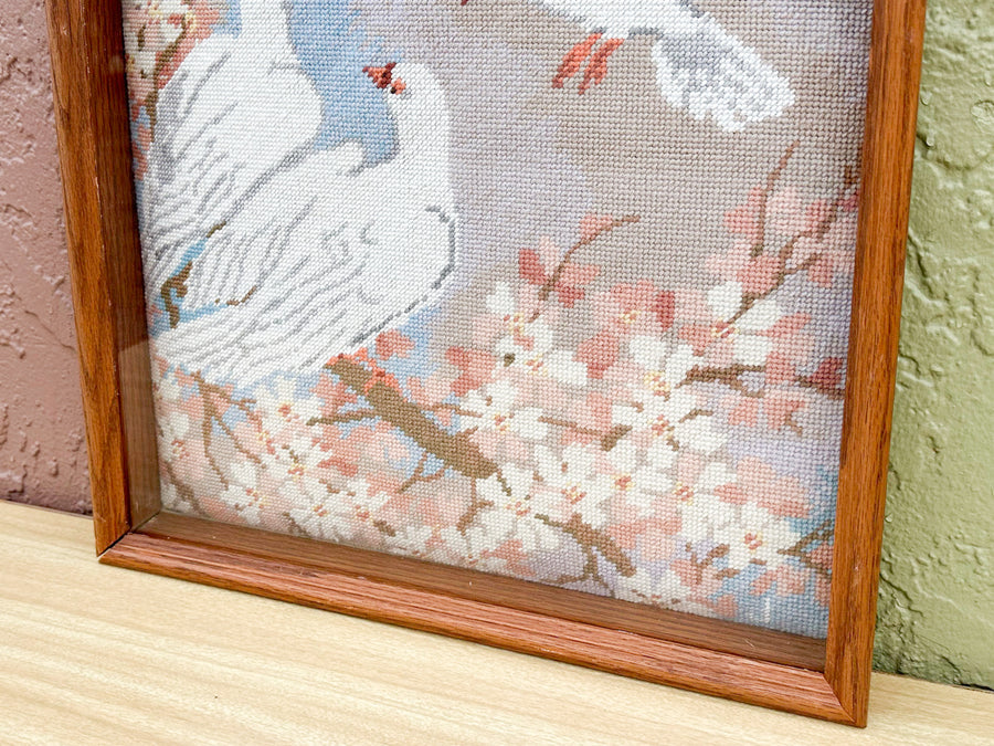 Framed Three Dove Needlepoint Art