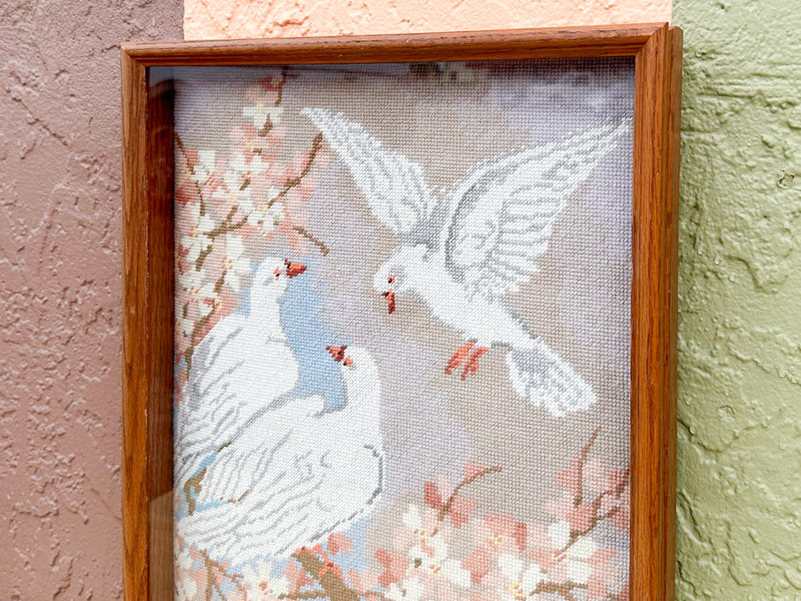 Framed Three Dove Needlepoint Art