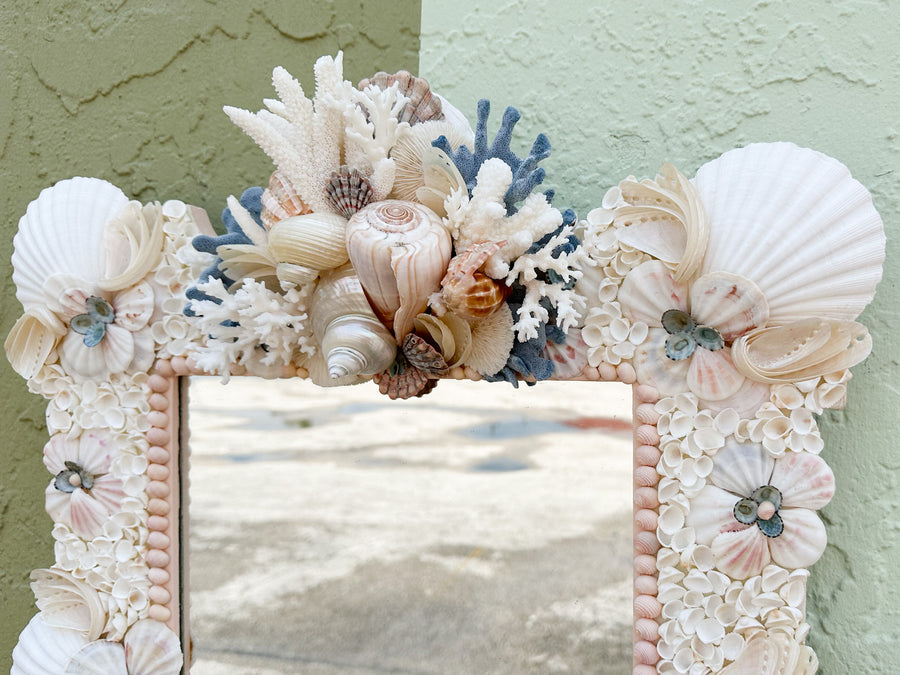 Beautiful Pink and Blue Shell Mirror