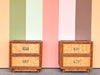 Pair of Old Florida Parquet Rattan Nightstands