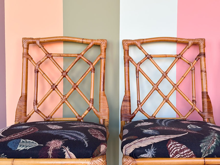 Set of Four Fretwork Rattan Dining Chairs