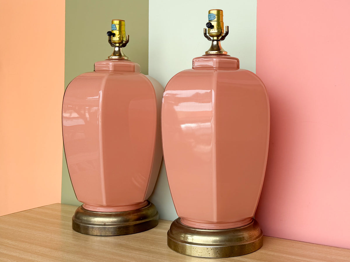 Pair of Coral Glass Lamps
