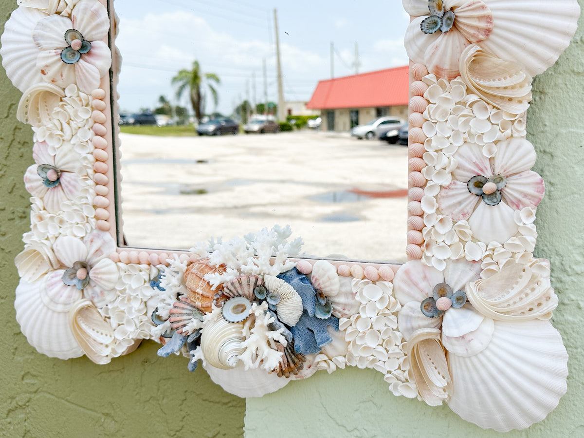 Beautiful Pink and Blue Shell Mirror